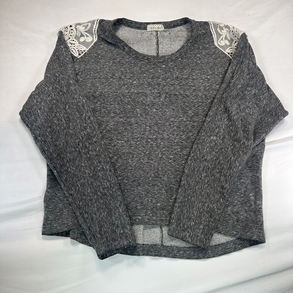 Lilis Closet Sweatshirt Womens Medium Heather Gray Fleece Lined Lace Detail